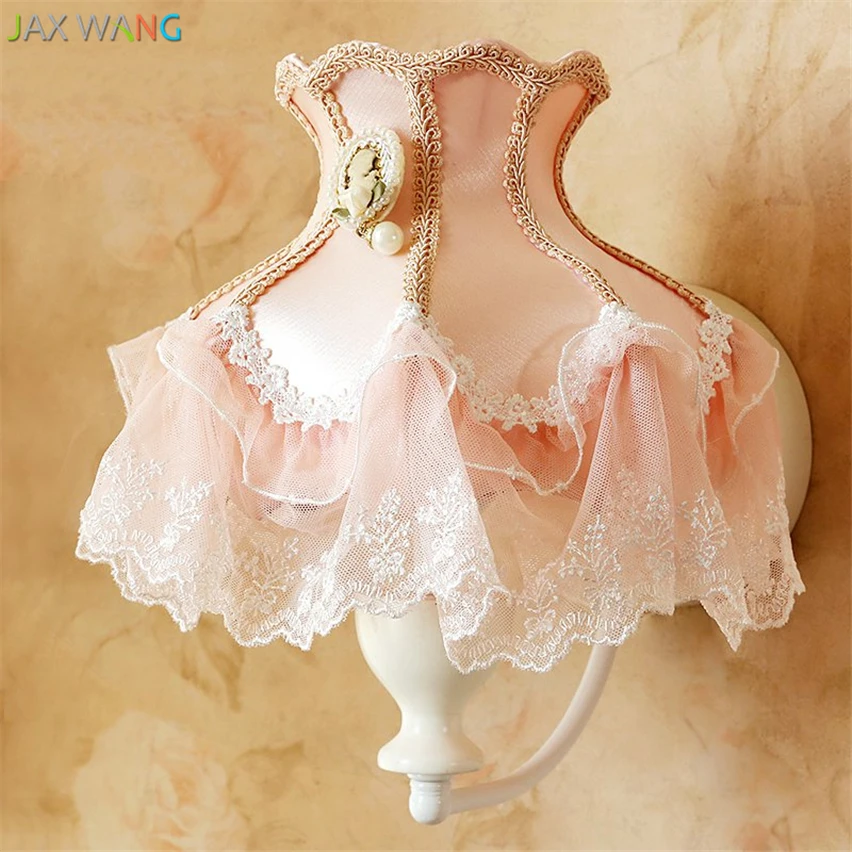 Настенный светильник в Корейском стиле из розовой ткани кружевные Настенные