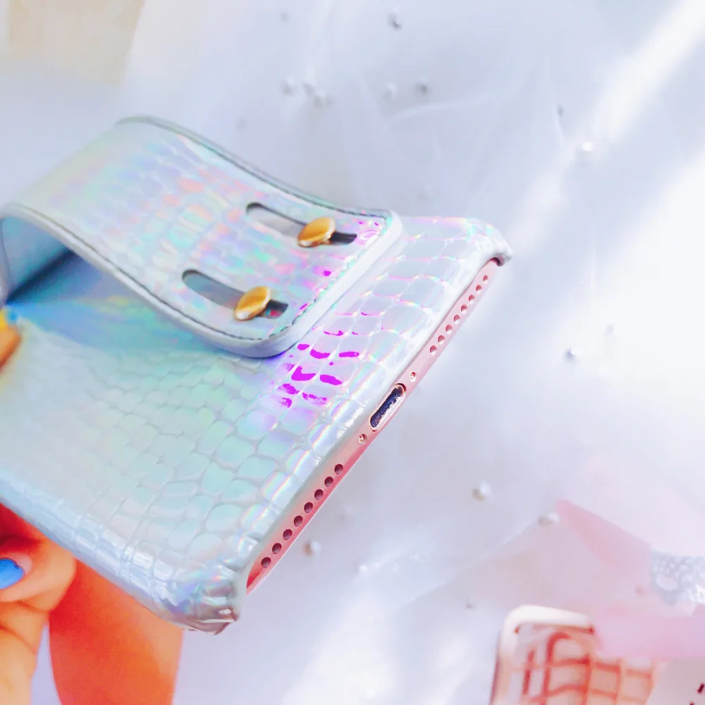 3D крокодиловый Holo кожаный чехол для iPhone X XS MAX XR 10 8 8/7 6 S 6s Plus Чехлы пара голограмма