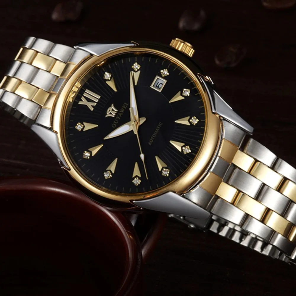 

OUYAWEI Luxury Mens Business Automatic Self Wind Wristwatch Relogioes Hombre Waterproof Full Steel Strap Dress Male Watches Man