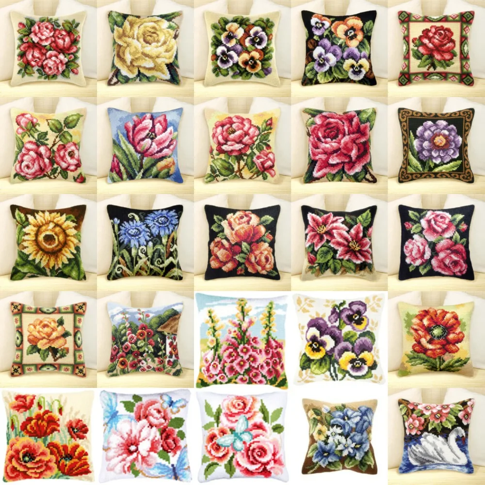 125 цветы DIY Набор для рукоделия Подушка с вышивкой из акриловой пряжи Гобелен Холст Подушка передняя Вышивка крестом Наволочка