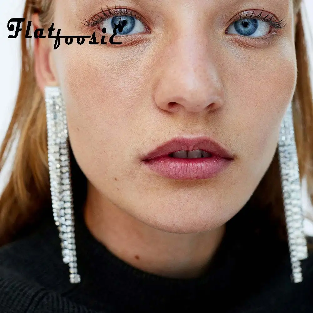 Flatfoosie Charms ZA Tassel Chain Висячие серьги для женщин модная Женская Длинная подвеска серьги с кристаллами модные ювелирные изделия в стиле "Бохо"