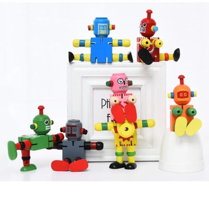 Small wooden Children Wooden early childhood toys creative personality building blocks deformable elastic robots | Игрушки и хобби