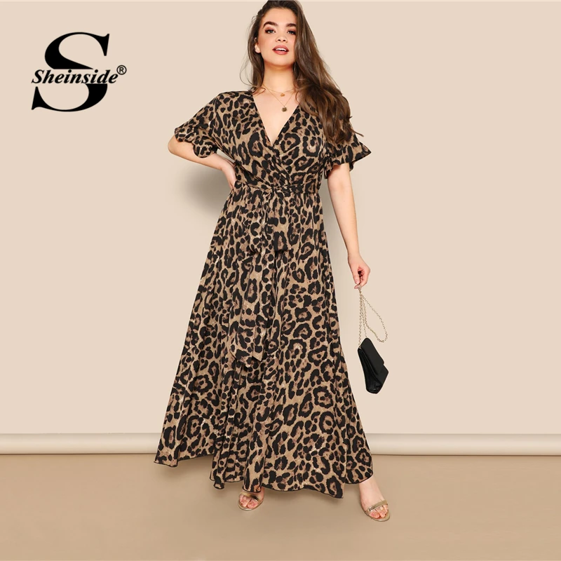 Sheinside, размера плюс, v-образный вырез, вечерние женские платья,, летние, с воланом, рукава макси, платья для девушек, высокая талия, с поясом, ТРАПЕЦИЕВИДНОЕ ПЛАТЬЕ