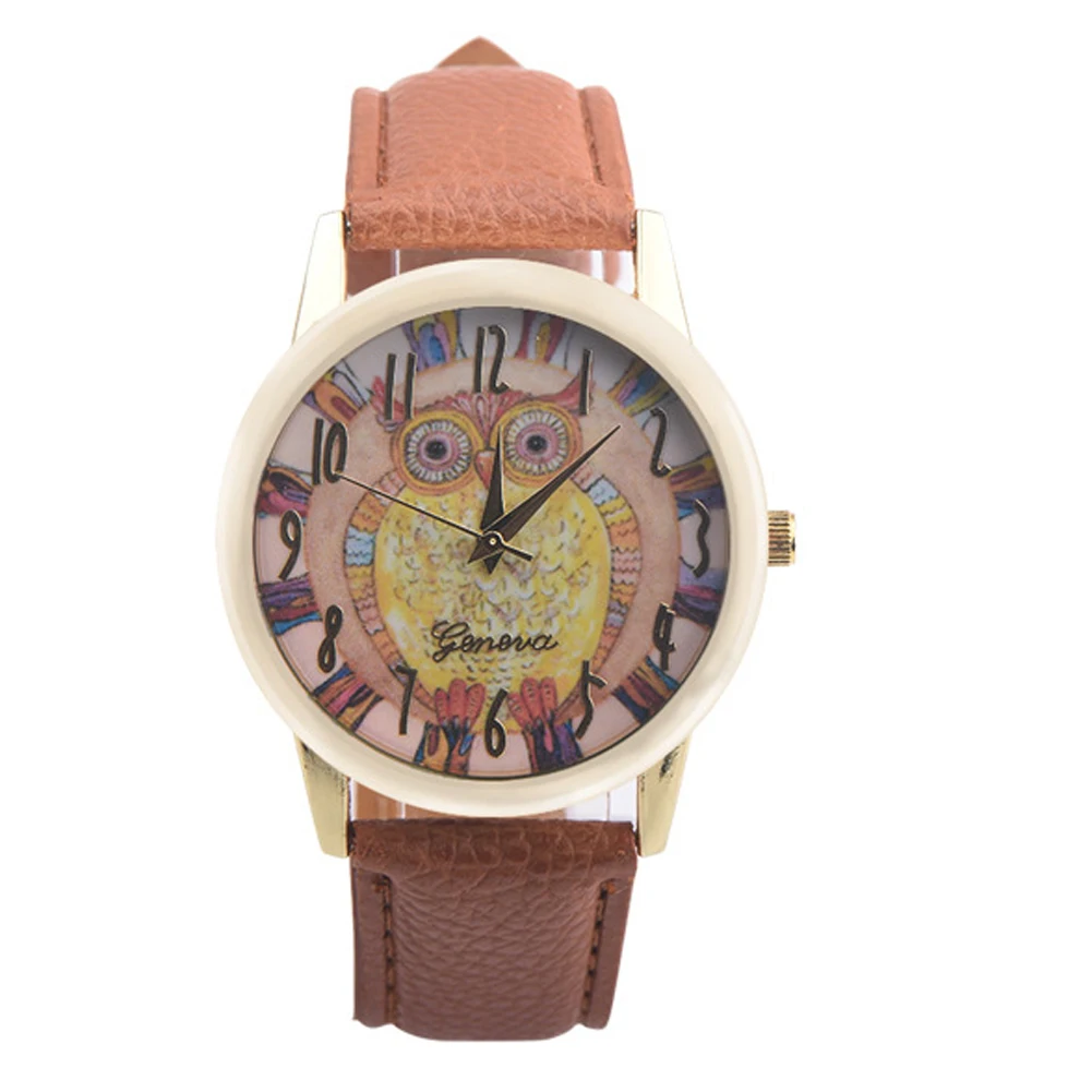 Новые модные женские часы с рисунком совы модельные стильные из искусственной