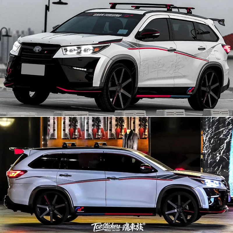 For Toyota Highlander car stickers pull flower color strip Highlander body special decorative paper film coating