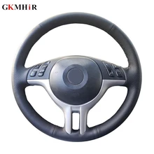 GKMHiR DIY Customized Hand-Stitched Black Artificial Leather Car Steering Wheel Cover for BMW E39 E46 325i E53 X5 X3