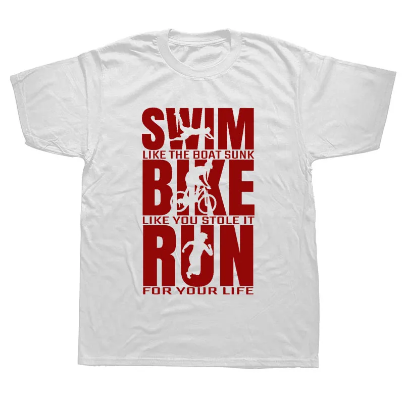 WHITE Триатлон Триатлет Runninger Swimmings Bikings забавная Футболка мужская летняя с коротким рукавом Уличная футболка хлопок футболки черный - Цвет: WHITE