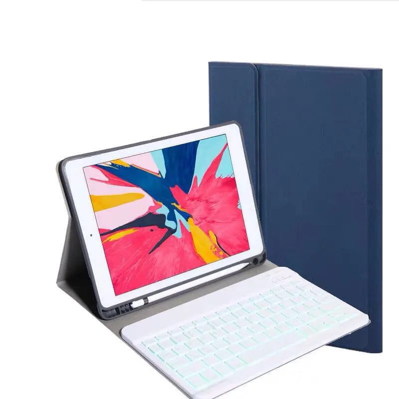 Bluetooth клавиатура чехол для iPad 9,7 Крышка для iPad 9,7 /Pro 9,7/Air2/Air универсальная версия с 7 цветами подсветки - Цвет: Blue-White