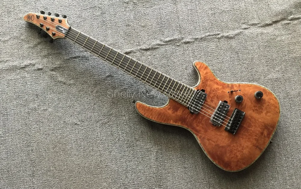 Shelly магазин Фабрика Пользовательские burl клен тело шеи через Mayones Regius 7 Струны черный Блокировка тюнеры электрогитары