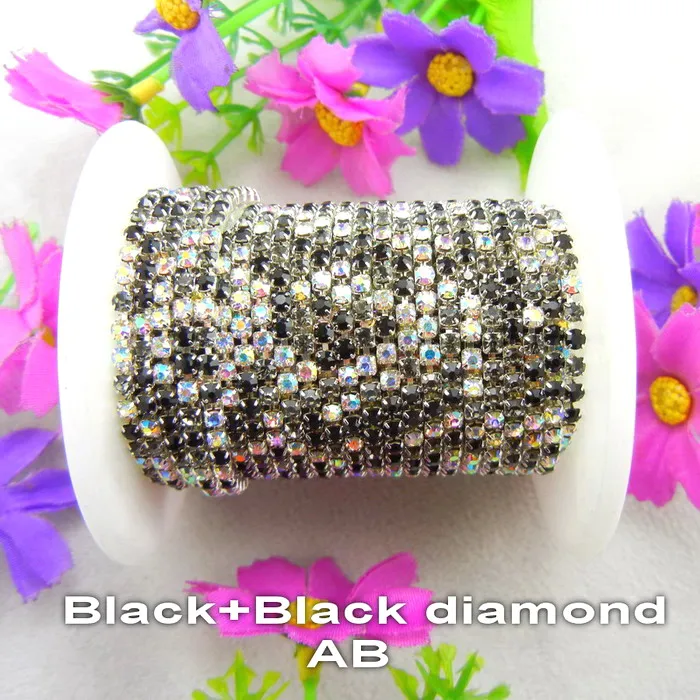 A4 Black AB mix Высокая плотность 5 ярдов/рулон серебряный коготь цвета микс ss6 2 мм ss8 2,5 мм ss10 2,8 мм ss12 3 мм стразы на цепочке пришивной клей для отделки - Цвет: A4 Black AB mix