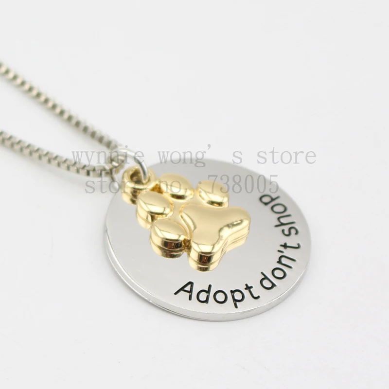 2015 хит! Золотая лапа ожерелье &quotAdopt don't shop&quot Лапа Печати двухцветный