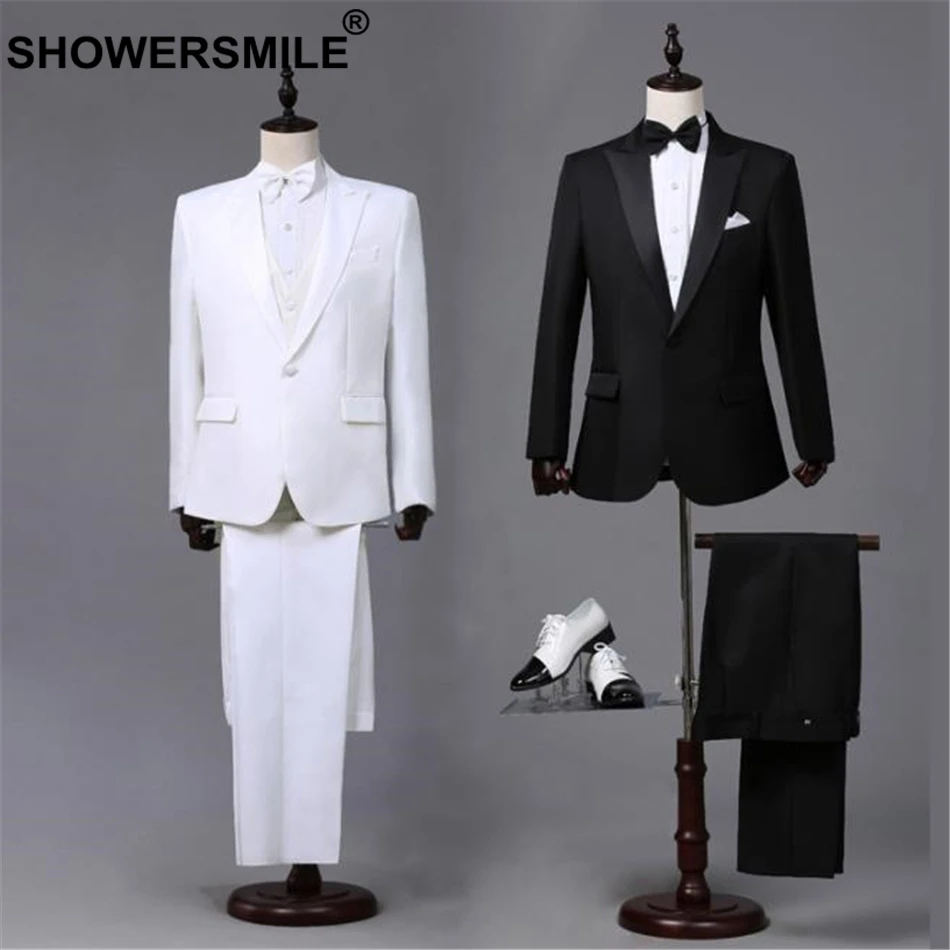 SHOWERSMILE, белый, деловой костюм, пиджак, для мужчин, 3 предмета, блейзер+ брюки+ галстук-бабочка, весна-лето, для выступлений, мужские пальто, певица, одежда для сцены