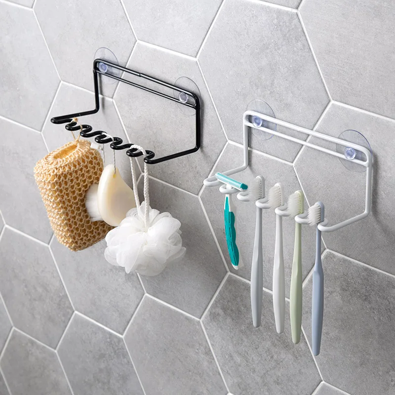 Meyjig Wrought Iron Suction Wall Toothbrush Holder Bathroom Mounted Tool Rack Seamless Cup Shelf Razor Storage | Дом и сад