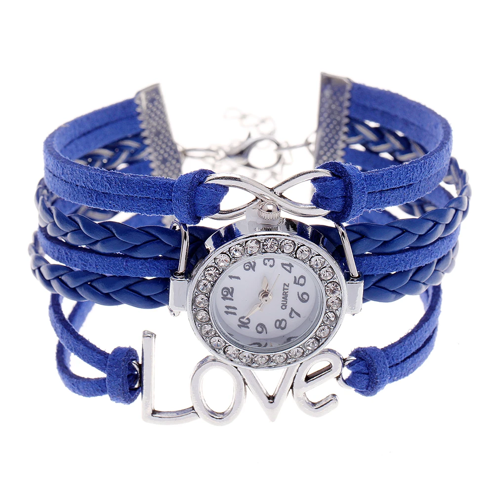 Multi Слои ручной Любовь Обёрточная Бумага браслет с часы для Для женщин подарок