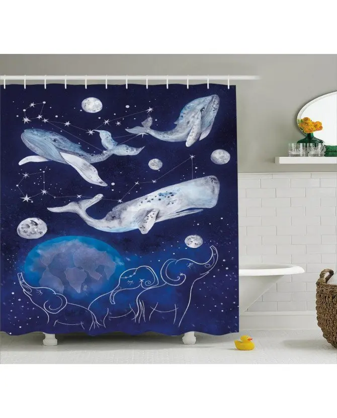 Zodiac Shower Curtain Space Universe Planet Print For BathroomFabric Washable Waterproof With Rings | Дом и сад