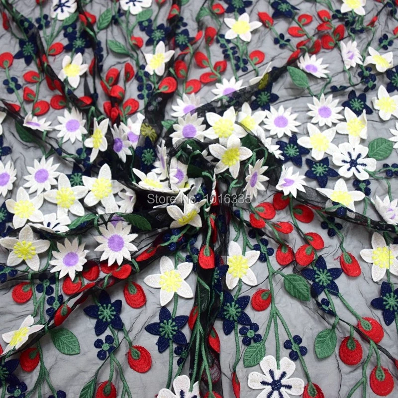 Новинка красочное 3d цветочное французское Тюлевое кружево черное Сетчатое с