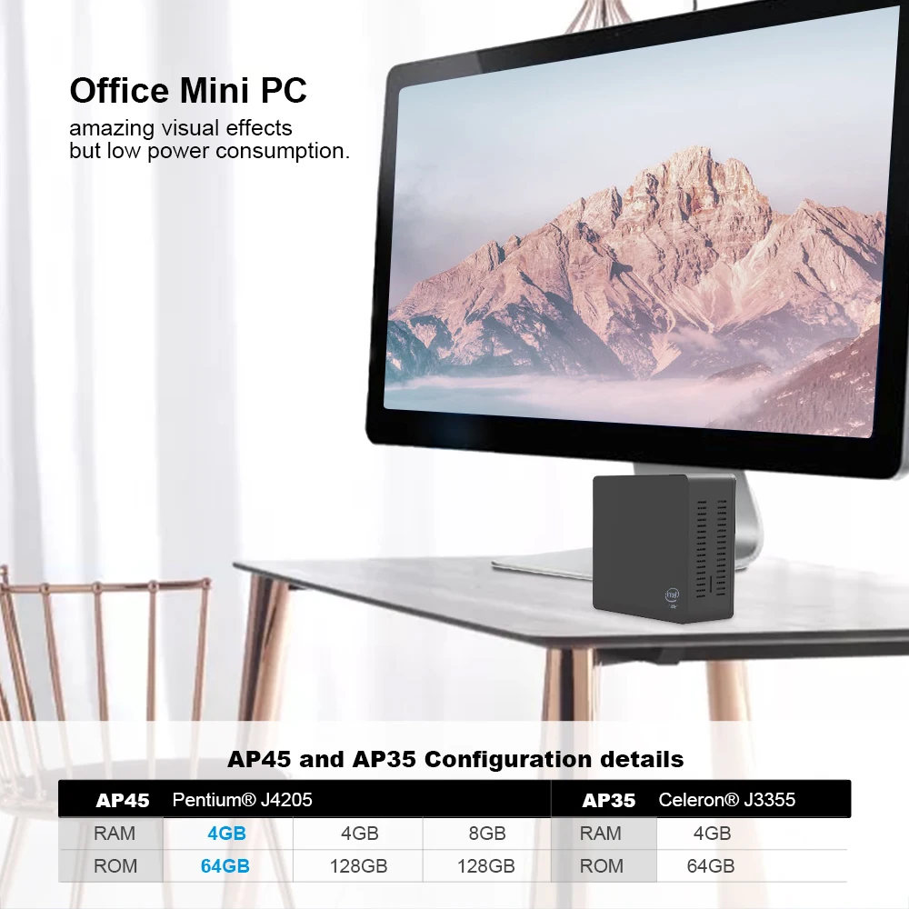 AP45 Мини ПК Win10 Intel Pentium J4205 до 2 6 ГГц ОЗУ 8 Гб ПЗУ 128 ГБ/512 ГБ работа на Win 10 BT4.0 USB 3 0