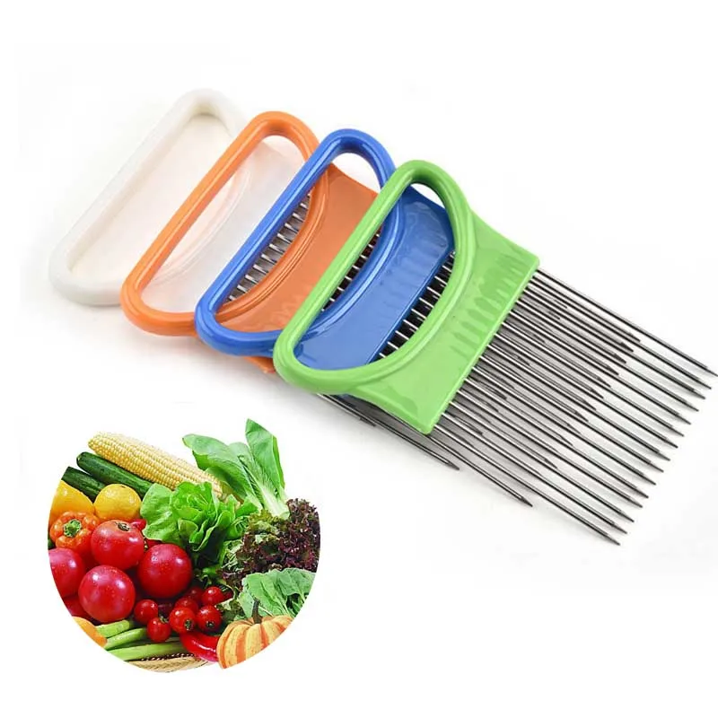 

Easy Cut Onion Holder Fork Stainless Steel +Plastic Vegetable Slicer Tomato Cutter Metal Meat Needle Kitchen Accessories 8