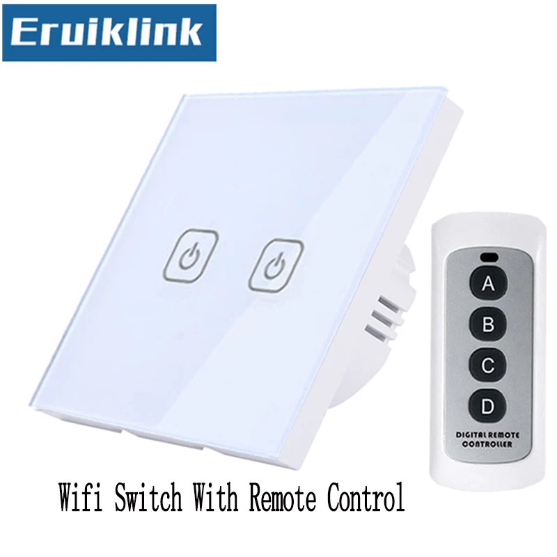 2Gang Switch With RC ЕС/Великобритания Стандартный Tuya приложение Wifi сенсорный переключатель, RF433 беспроводной пульт дистанционного управления световой переключатель с Amazon Alexa Google для умного дома - Цвет: 2Gang Switch With RC