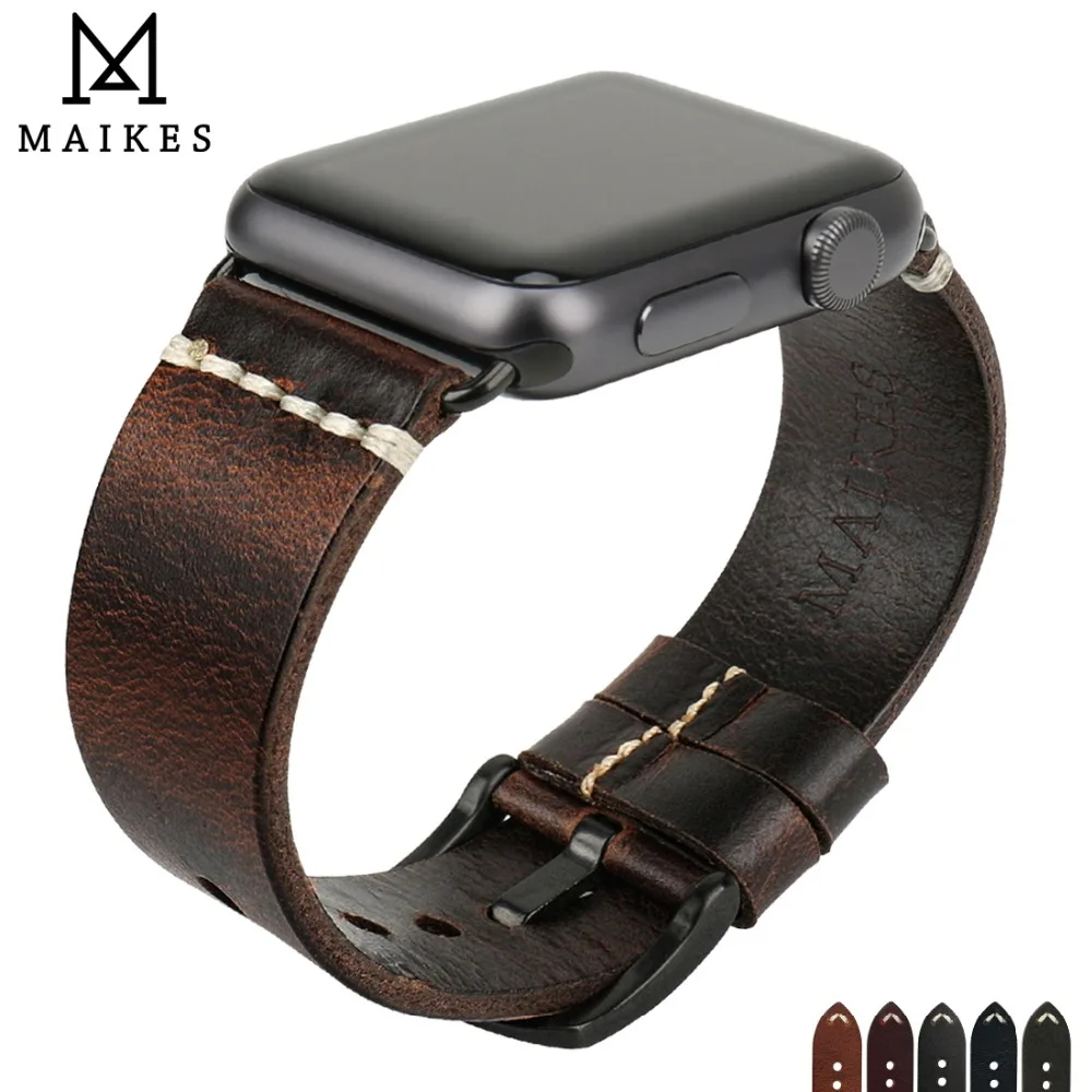 Ремешок MAIKES из натуральной кожи для Apple Watch Аксессуары часов браслет iWatch 44 мм 40 42 38