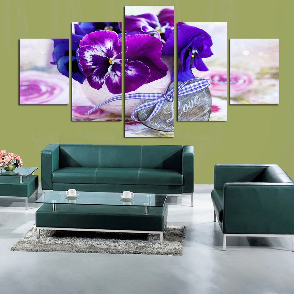 5 панелей без рамки Настенная картина современный Фиолетовый Бабочка цветок