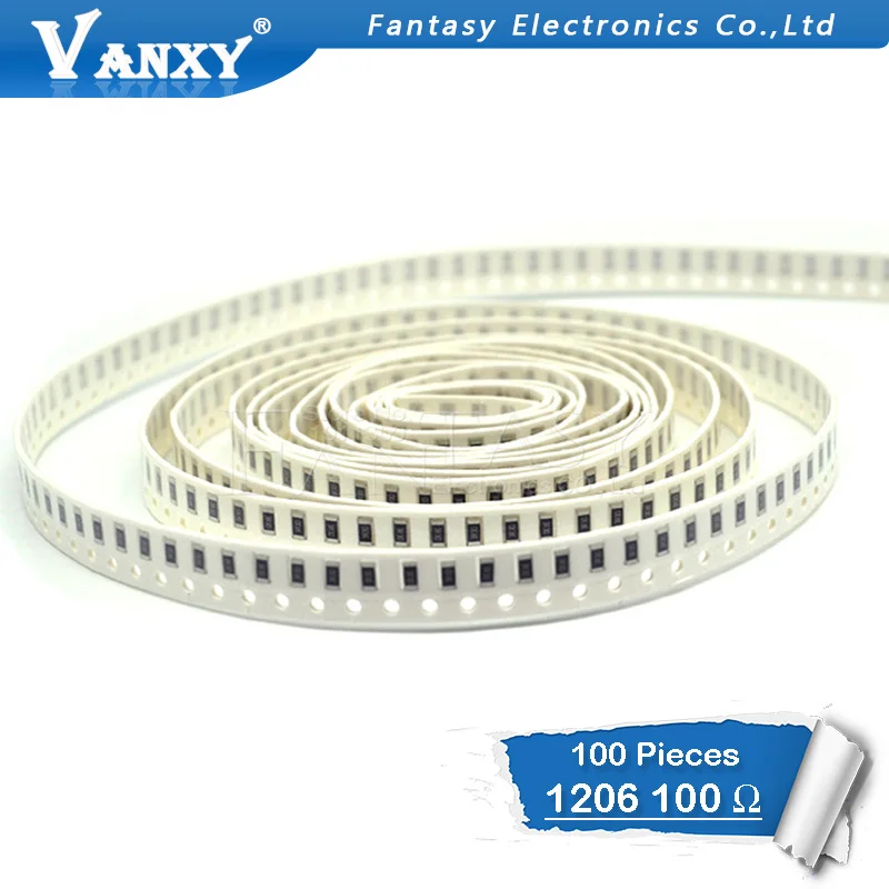 100 шт. 1206 SMD резистор 1% Ом чиповый 0 25 Вт 1/4 100R 101 | Электронные компоненты и