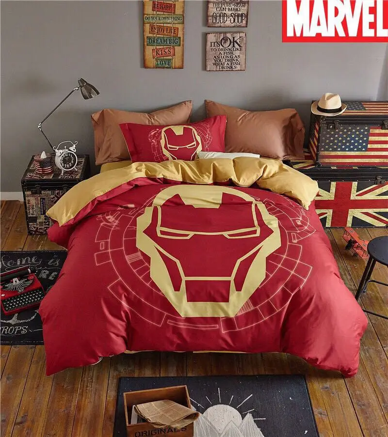 iron Man Disney Marvel Мстители Железный человек мальчиков постельных принадлежностей хлопок мультфильм пододеяльник лист один queen король детского постельного белья - Цвет: iron Man