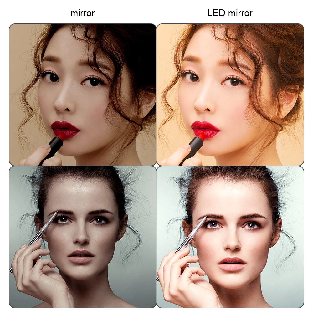 Makeup Mirror Folded 16 LEDs Touch Screen Dimmer Battery USB Switch with Operated Stand For Cosmetic Bedroom Tabletop Bathroom