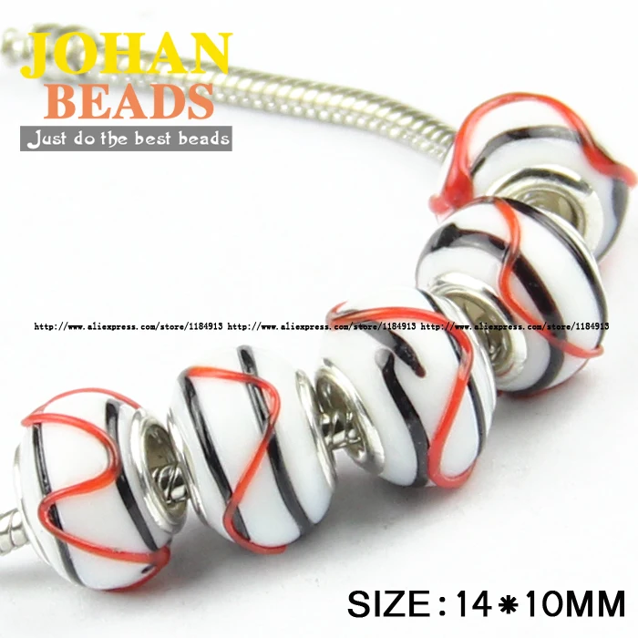 Европейские шарики JHNBY черные в полоску большие стеклянные с отверстием 10 шт.