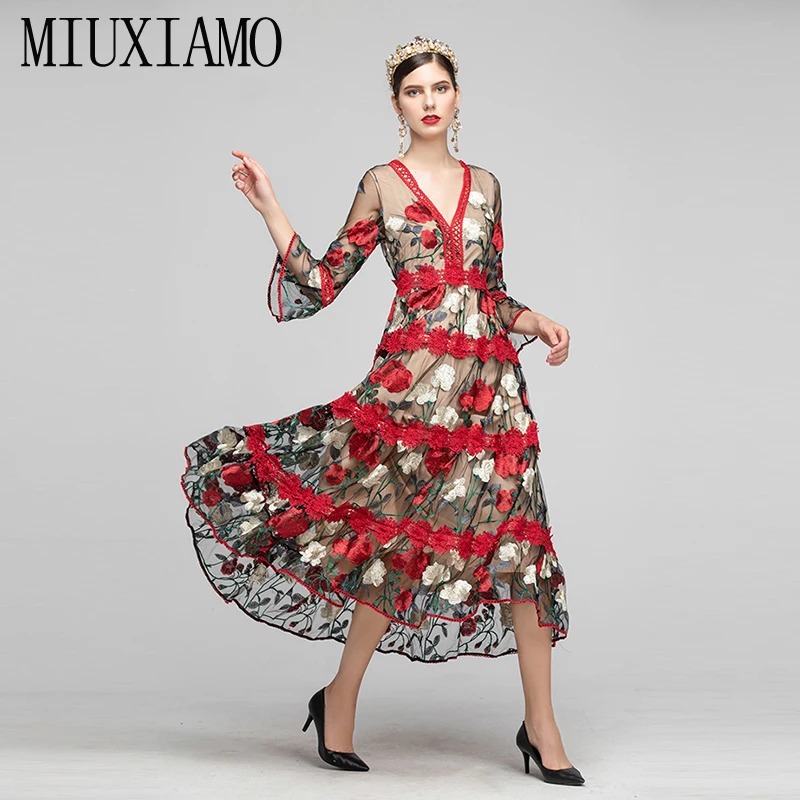 MIUXIAMO высокое качество осень 2019 Роскошное дизайнерское платье элегантное красное