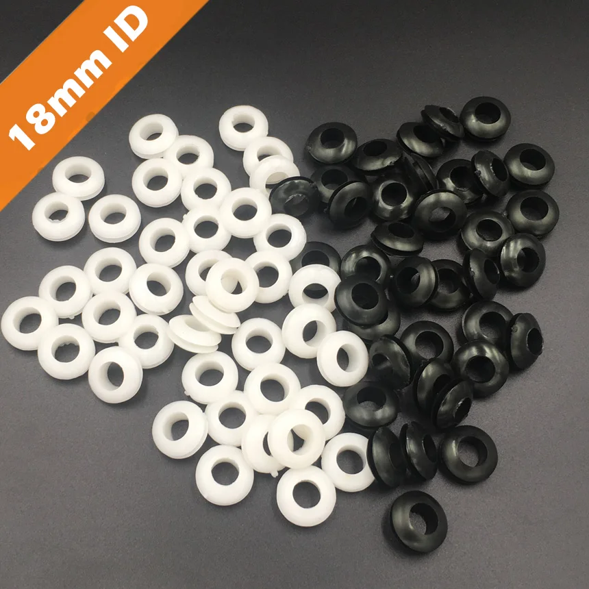 

40pcs 18mm Inner Diameter Black White Dual Side Open Hole Plug Cable Wiring Rubber Protector Ring Seal Grommet Gasket
