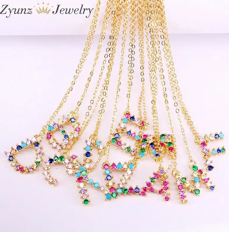Necklace 10 шт 26 ожерелье с кулоном и буквой для Для женщин Радуга CZ Кристальное ожерелье пепочка колье Цепочки и ожерелья воротник ювелирные изделия Вечерние - Окраска металла: Necklace