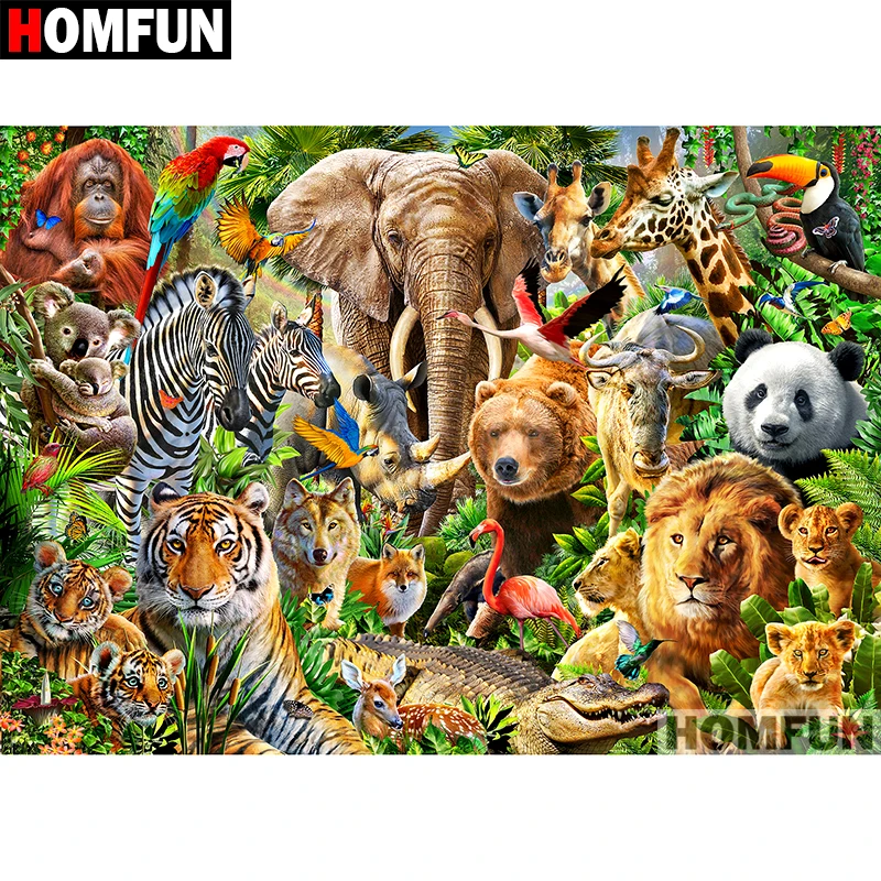 HOMFUN – peinture diamant thème Zoo animals  broderie complète 5D  perles carrées ou rondes