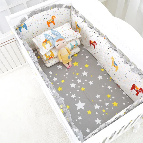 6 pcs set 6 шт. в комплекте, Детские бортики для кроватки, детская кроватка с объемной защитой, Детская прикроватная тумбочка, набор постельных принадлежностей для малышей, наволочка, простыня - Цвет: 6 pcs set