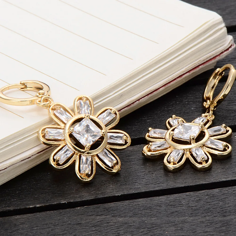 2018 модные серьги с солнечным цветком белые циркониевые изысканные пентаграмма