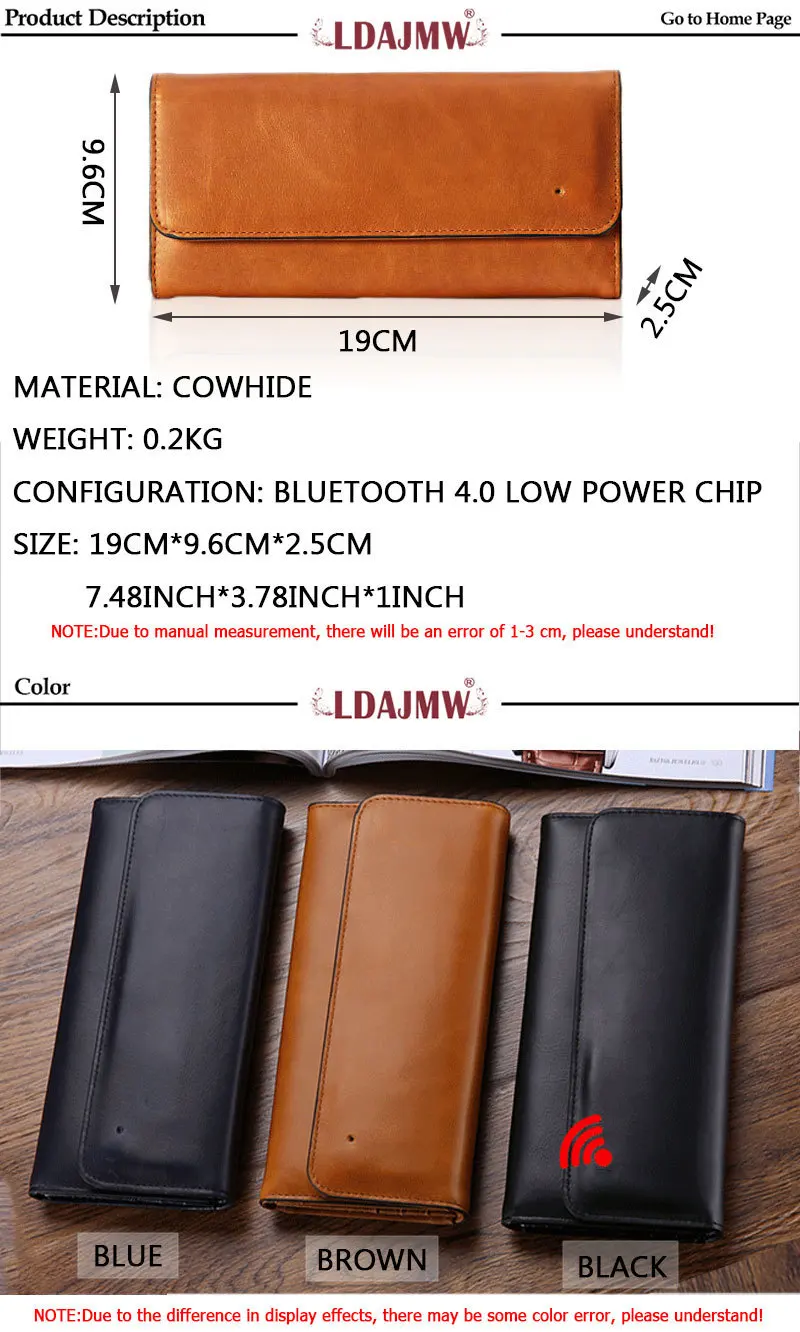 Smart Bluetooth Link, сплошной цвет, длинный мужской кошелек, первый слой, кожа, предотвращение потери, мужской повседневный клатч, многофункциональный кошелек