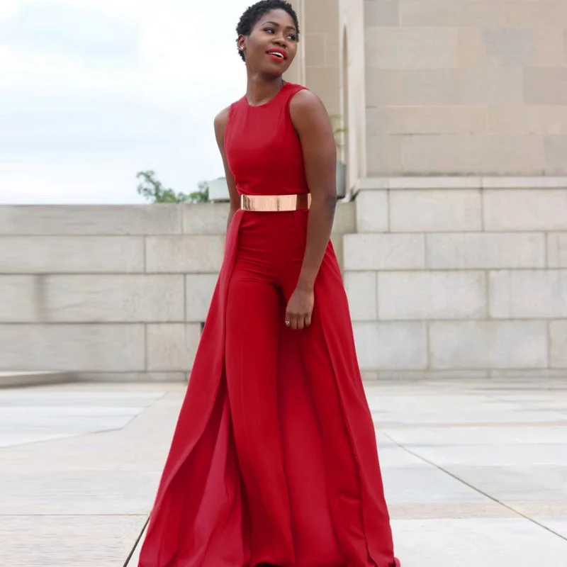Элегантный сексуальный офисный вечерний красный комбинезон для женщин без