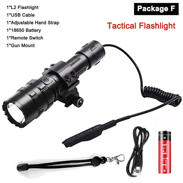 Package F Тактический флэш-светильник светодиодный Scout L2 ультра яркий охотничий рыболовный светильник USB Перезаряжаемый водонепроницаемый фонарь 5 режимов 1x18650 - Испускаемый цвет: Package F