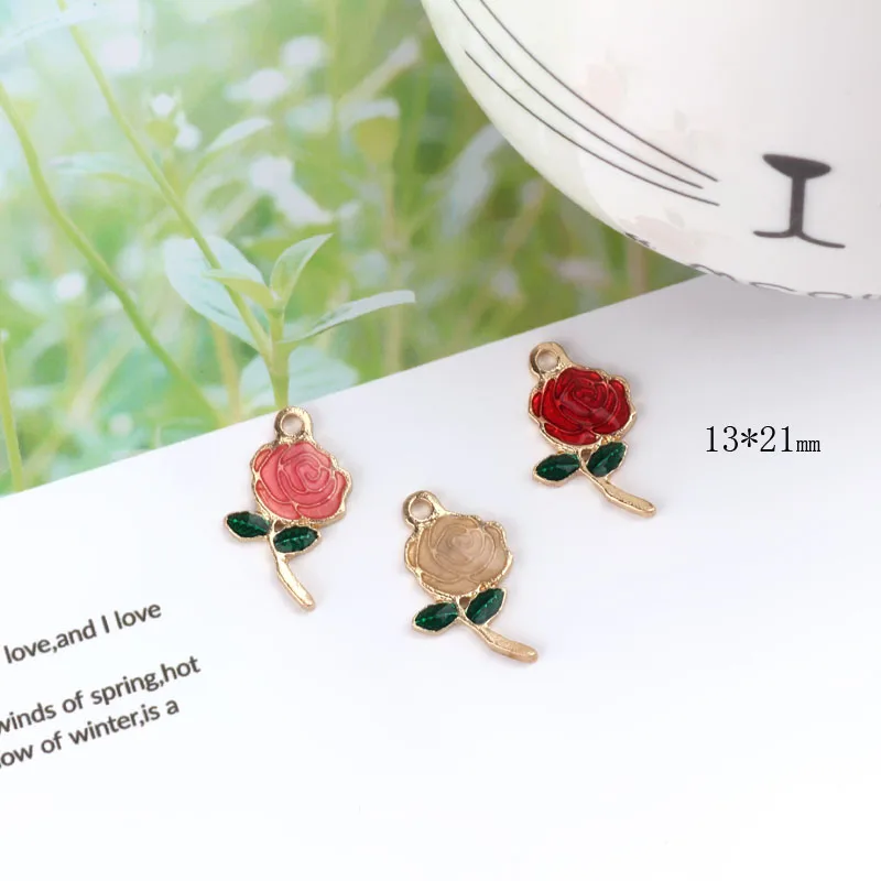 Diy аксессуары маленький масляный сплав кулон сафлор зеленый лист розы серьги