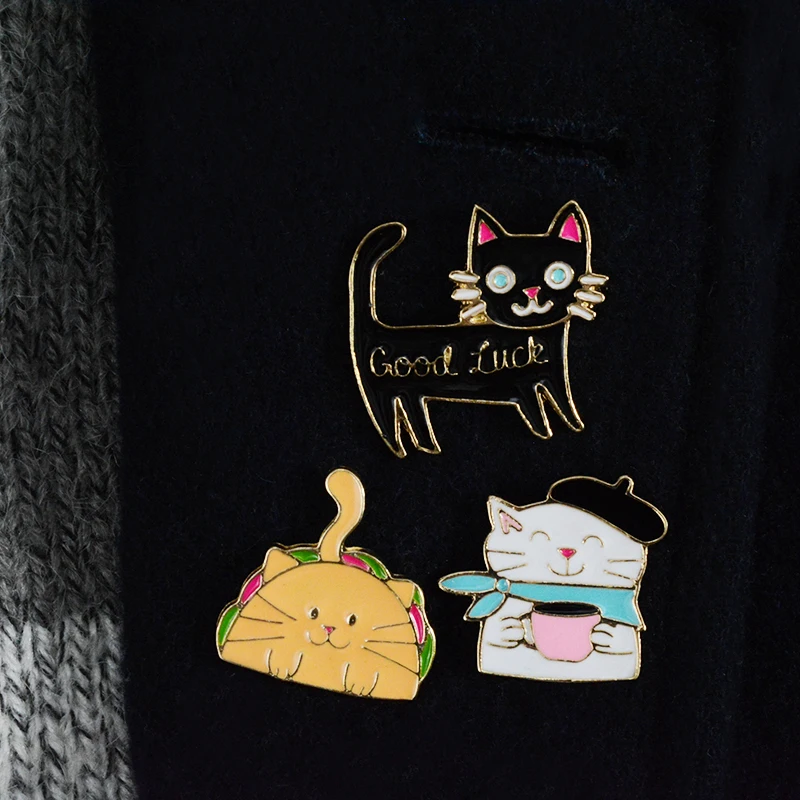 1Psc/лот милые Мультяшные эмалированные бейджи с котом для одежды для женщин и детей, аниме нашивки на рюкзаке, брошь в виде животного, булавки, набор ювелирных изделий