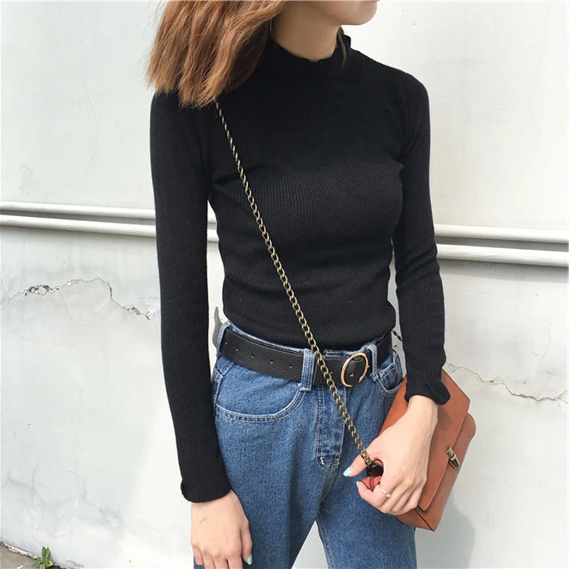 Half-neck Sweater Women's Wild Tight-fitting Solid Color Bottoming Autumn Winter Slim Slimming Long-sleeved Warm zx032 | Женская