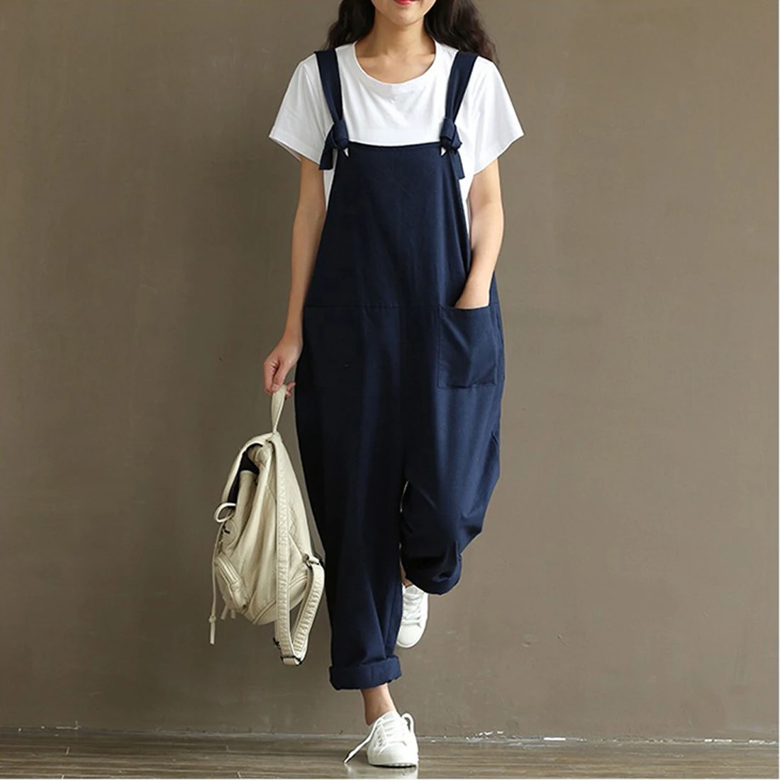 Женские свободные брюки на подтяжках однотонные повседневные женские