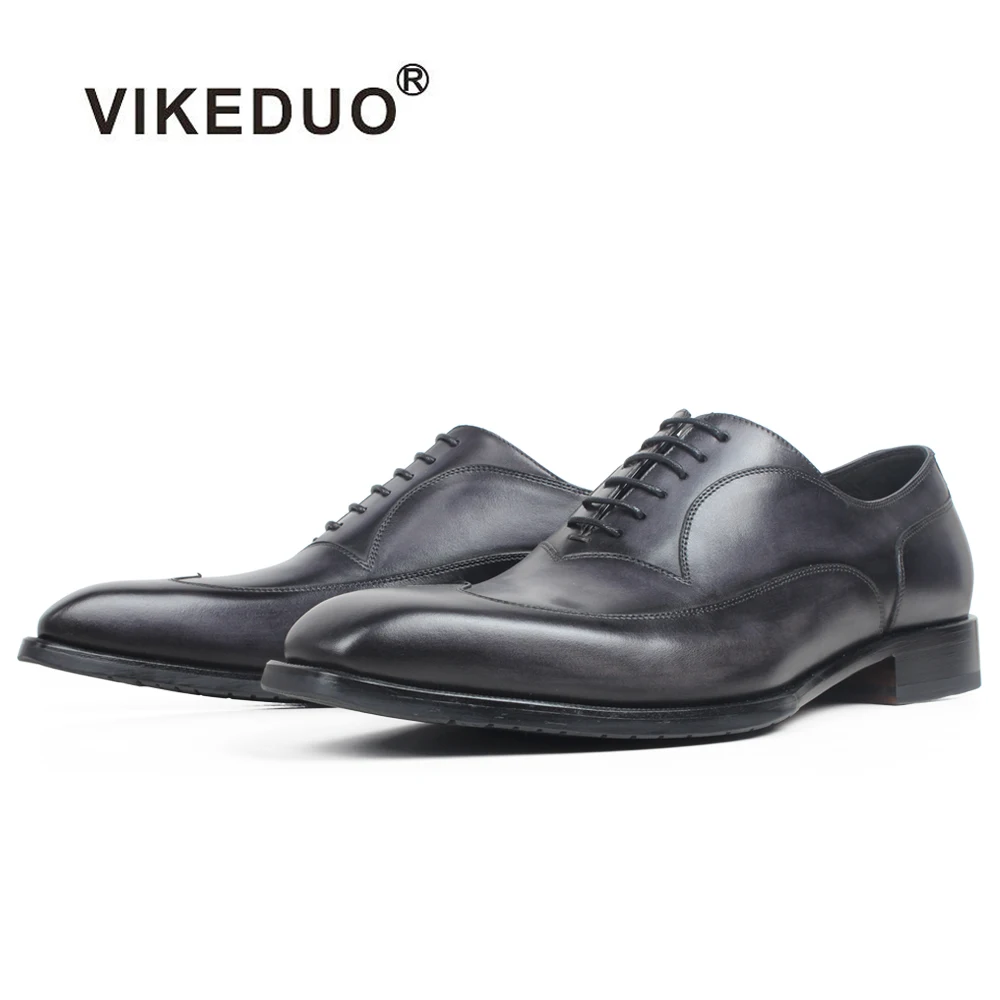 Туфли-оксфорды мужские VIKEDUO из натуральной коровьей кожи черные серые с патиной |