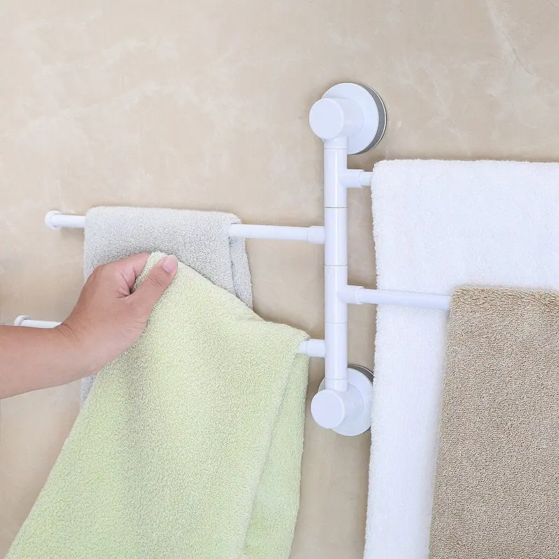 Towel Racks Bathroom Wall Mouned Folding Movable Bath Bar ABS 4 Layers Rack Nail-Free Sucke Toilet Rotate | Обустройство дома
