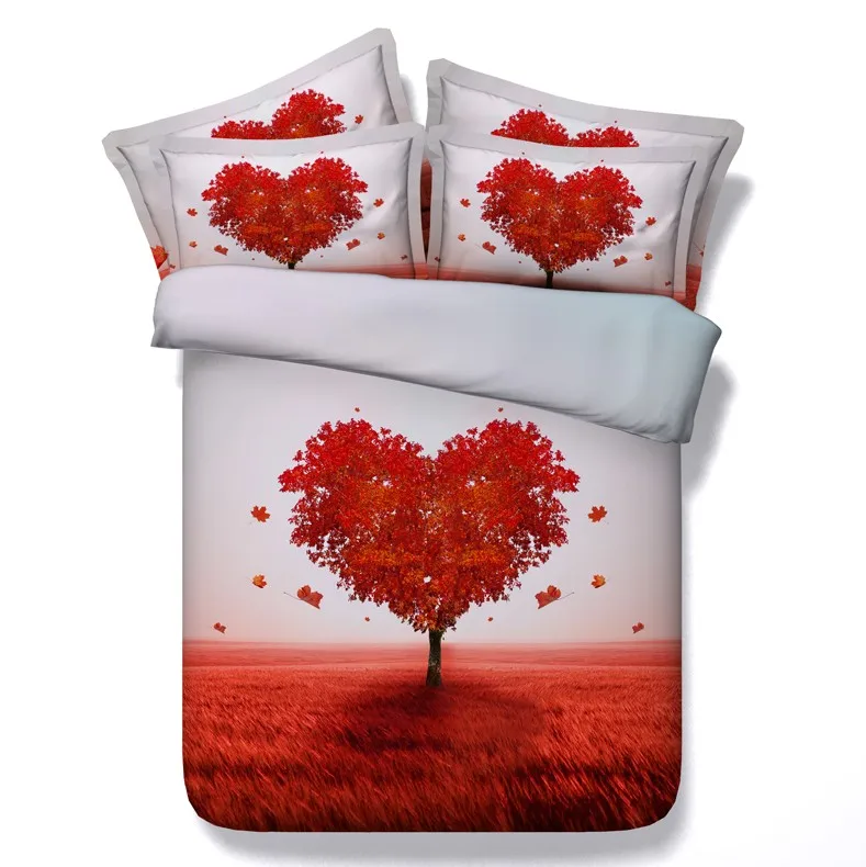 

Love Bedding set 3D Red Heart quilt doona duvet cover bed in a bag sheets spread bedspread Super King Queen size full twin 4pcs