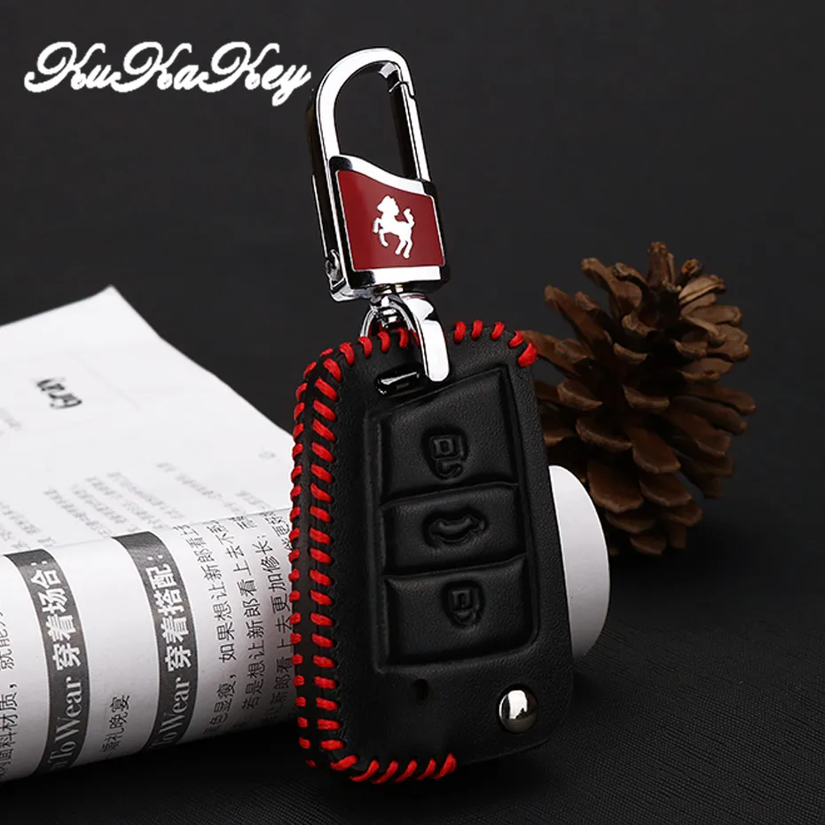 Кожаный чехол для автомобильного ключа Volkswagen VW Golf 7 MK7 Skoda Octavia A7 Seat Leon Lbiza защитный
