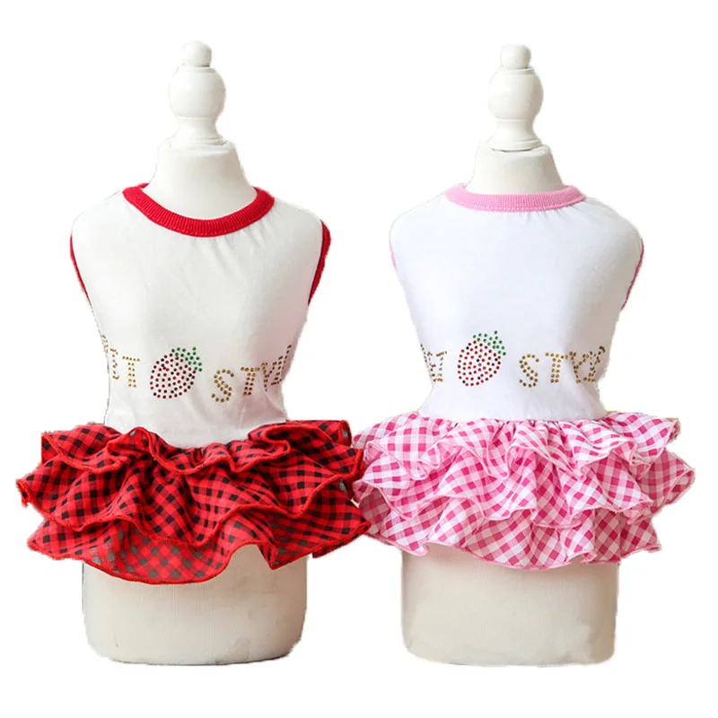 PETSTYLE хлопковый в сетку милое летнее платье для собаки клубничное детское жилет