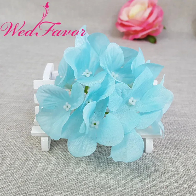 Sky Blue WedFavor 50 шт. 12 см шелковой ткани цветок гортензии Heads для волос свадебный венок корсаж DIY букет фоне стены украшения - Цвет: Sky Blue