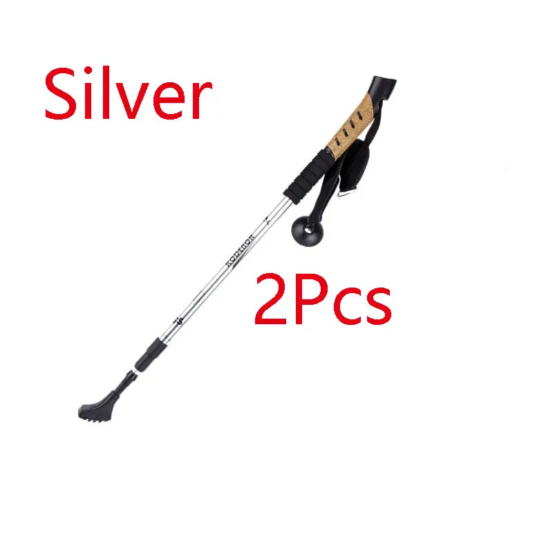 Silver 2pcs Анти шок скандинавские трости телескопические треккинговые походные палки уличные сверхлегкие трости с резиновыми наконечниками регулируемые - Цвет: Silver 2pcs