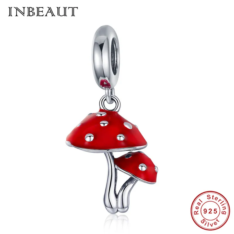 INBEAUT 100% Стерлинговое Серебро 925 пробы красный гриб Очаровательная маленькая
